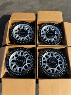 FINANCING AVAILABLE KMC KM549 GRS 8x180 and 8x6.5 17" Machined Black Lip Wheels