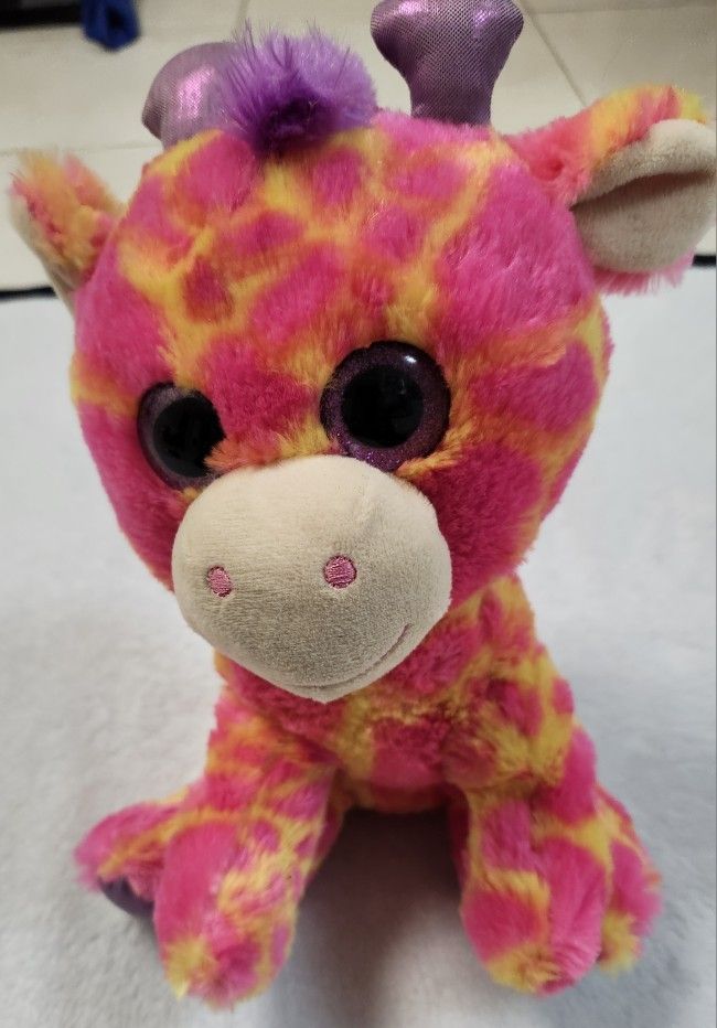 16" Hugfun International Pink, Yellow, & Purple Giraffe Plush, Very Gently Cared For w No Flaws noted