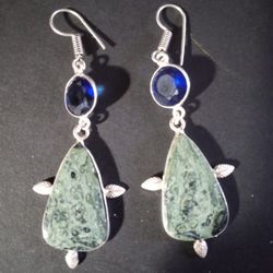 Kambaba Jasper Blue Sapphire Earrings
