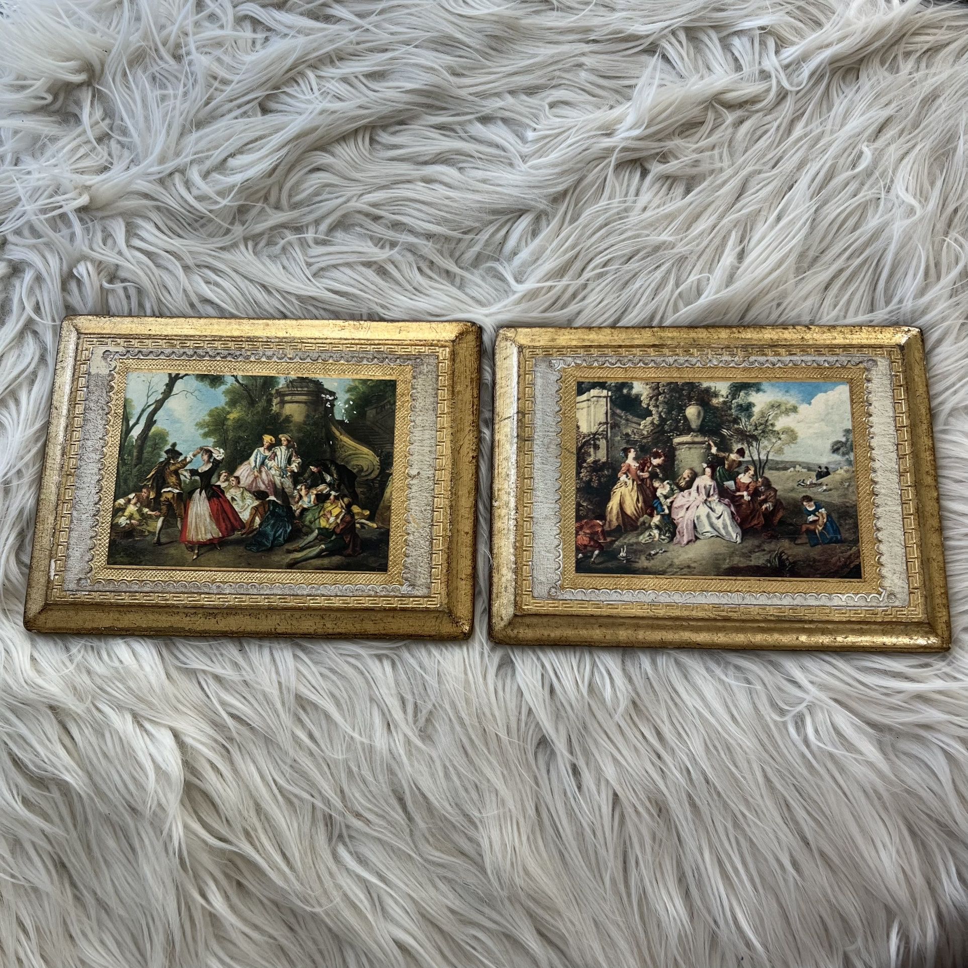2 Vintage Florentine Style Wall Art Plaques Pictures Wood Italy MCM ...