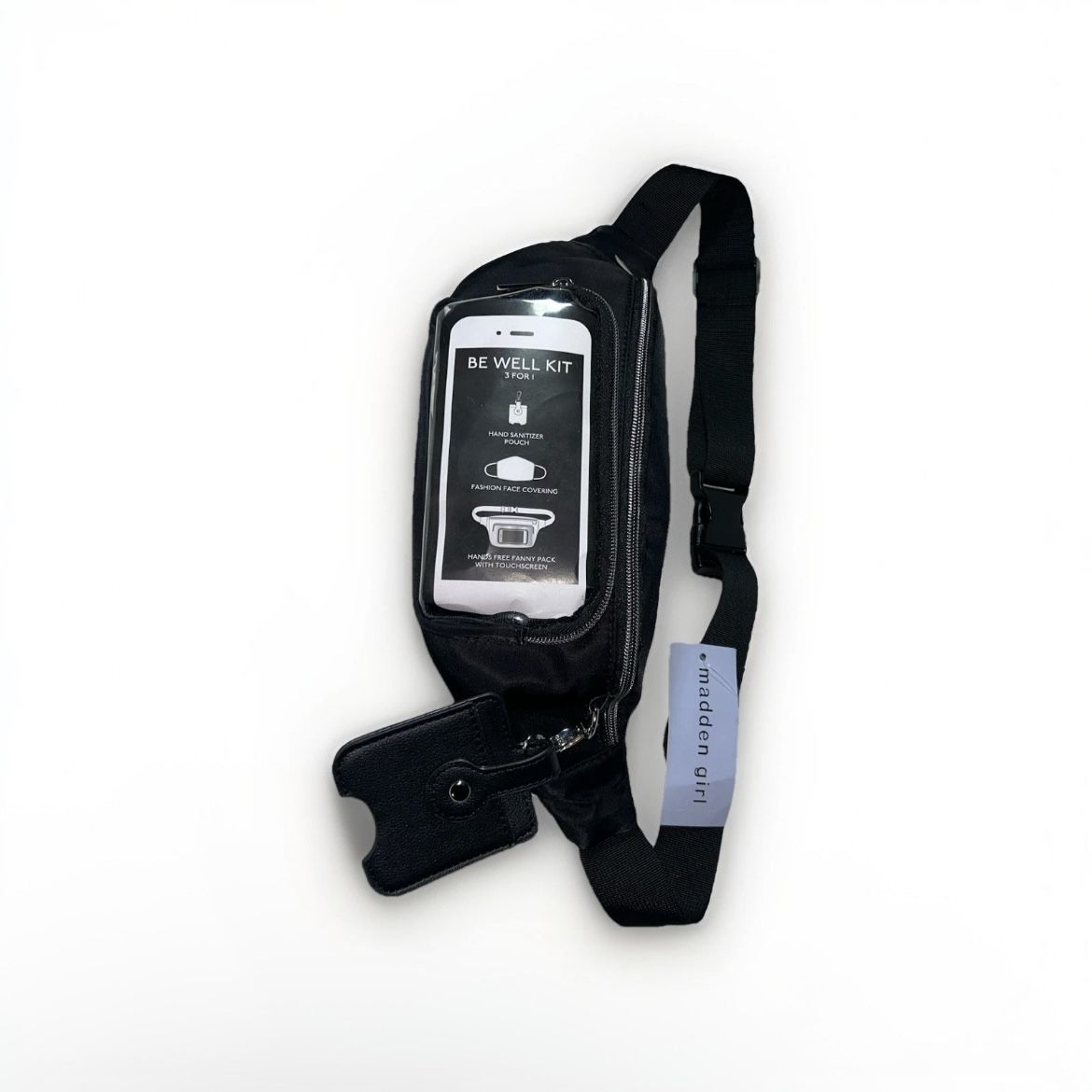 Madden Girl Be Well Kit Fanny Pack Black Nylon Gym Yoga Running Zipper Belt Bag