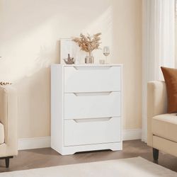 3 Drawer White Dresser, 23.6”W Nightstand, Wood Chest of Drawer with Cutout Handles for Bedroom Living Room