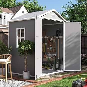 Outdoor Resin Storage Shed 6x4.5 FT, Plastic Garden Shed for Bike, Garbage Can, Tool, Outside Sheds with Lockable Door for Backyard, Patio, Lawn, Grey