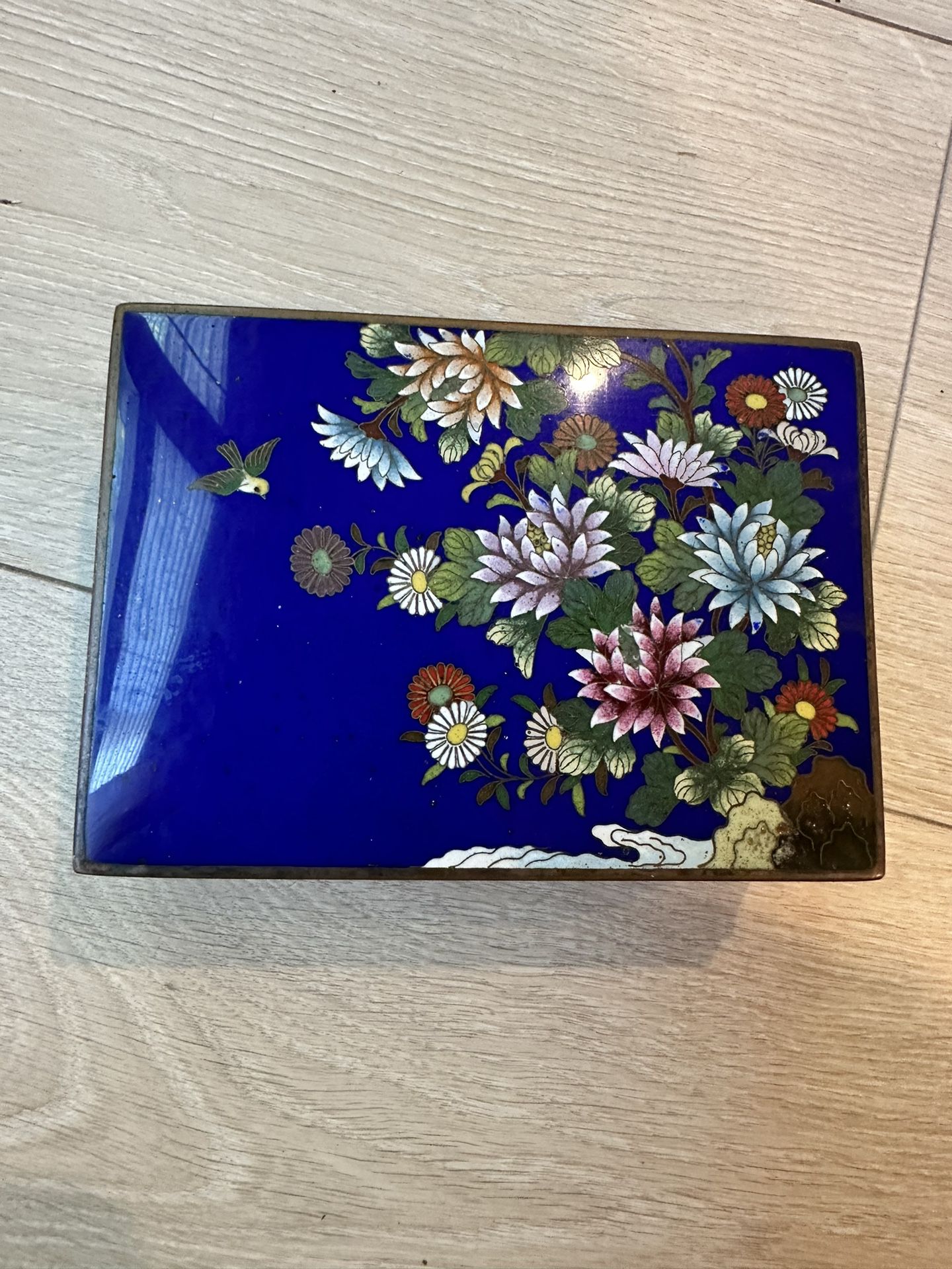 A Japanese  enamel cloisonne jewelry silvered copper box