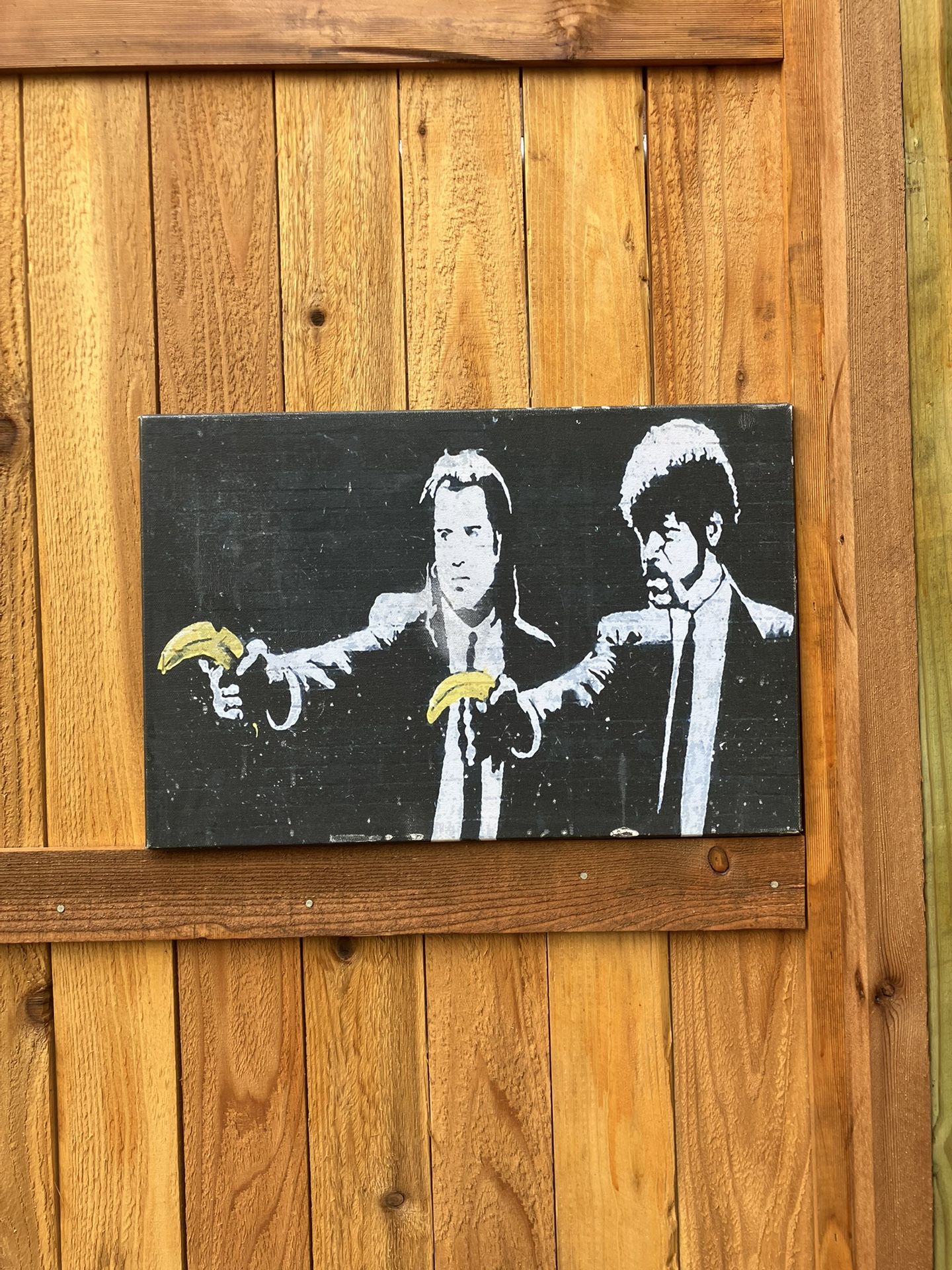 Banksy Pulp Fiction Banana Guns Canvas Wall Art - 12” x 18”