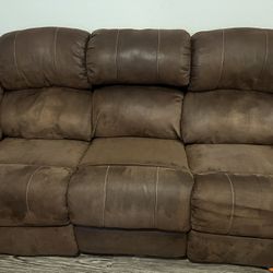 Brown Recliner Couch with Side Table 