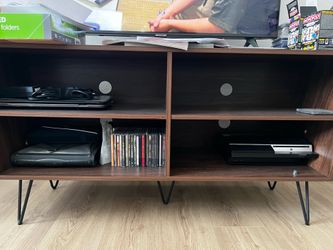 Dark brown media console with hairpin legs
