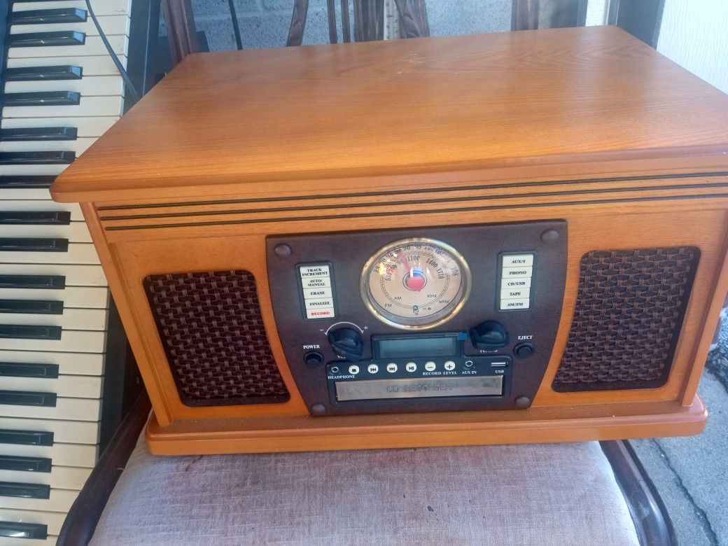 Victrola Navigator 8-in-1 Bluetooth Record Player with Built-in Speakers – 3 Speed Turntable, CD Player, Cassette,