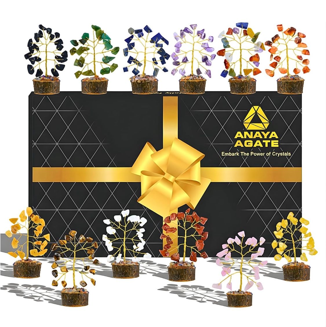 Chakra Tree of Life Gift Sets Crystal Tree Set of 12 Unique Birthday Gifts for Women, Sister, Mom, Home Office Decor, Shelf Desk Decoration for Positi