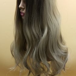 Long Gold Brown Wavy Wig