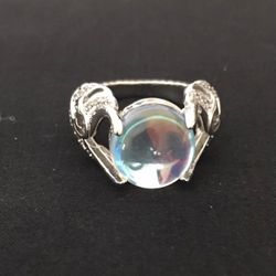 Silver And Moonstone Angel Wings Ring 