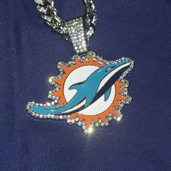Miami Dolphins Iced Out Rhinestone Pendant Necklace