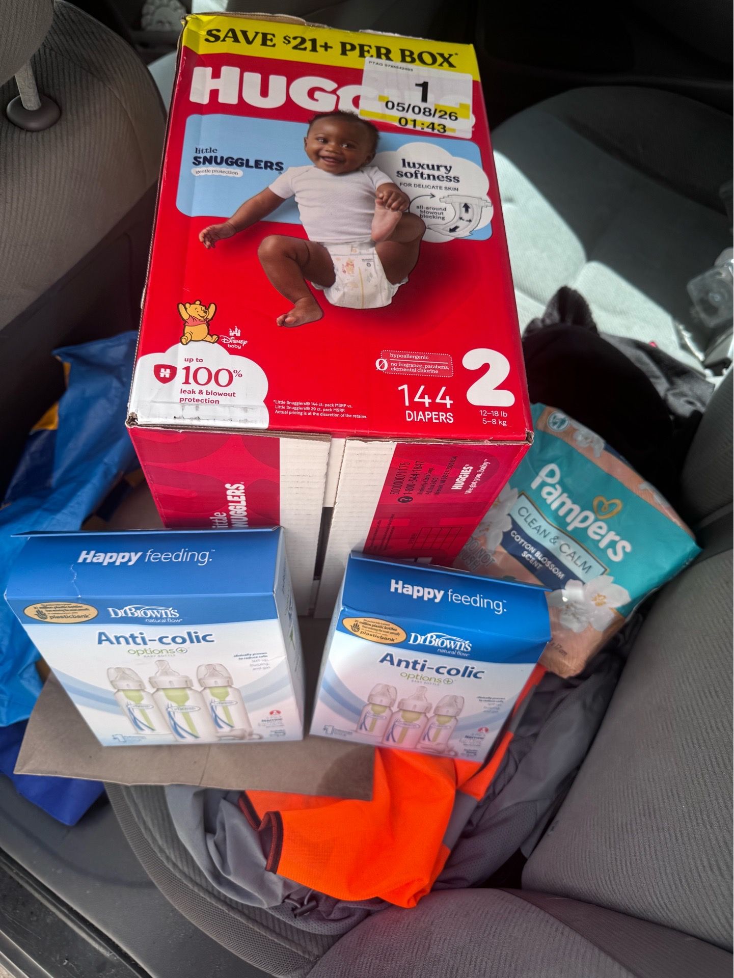 Huggies size 2 144 ct and free wipes plus dr brown anti colic bottles