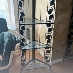 2 Black Metal Corner Shelf With Glass Shelving  $55 Each