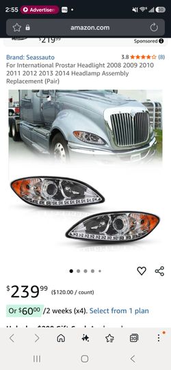 International Prostar 2008-2014 semi truck headlights left and right