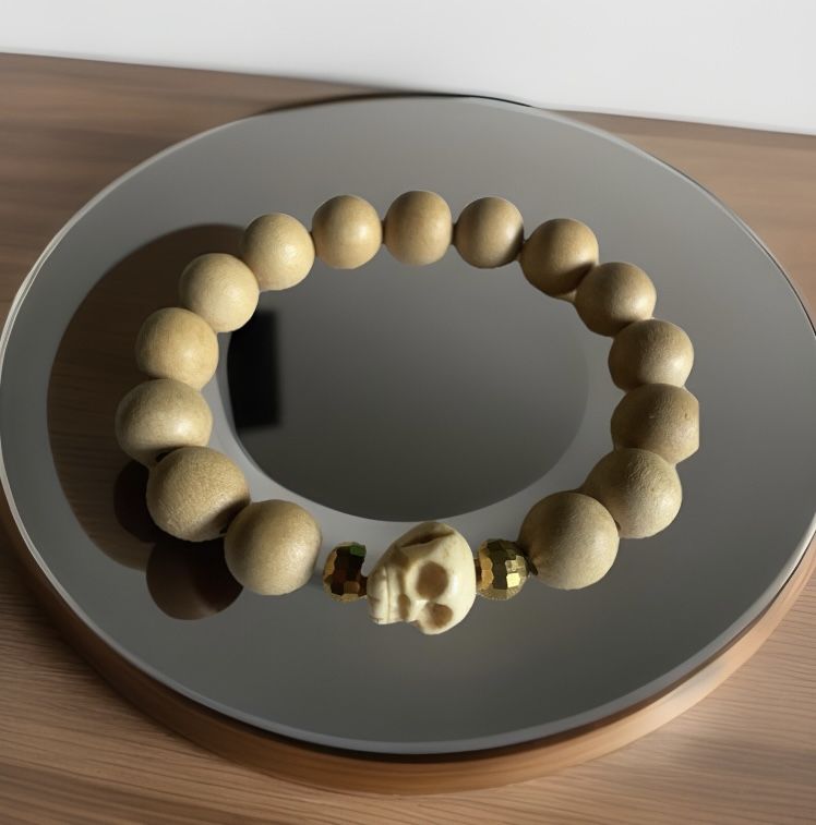 Unisex Ivory Head Bead Skull Mala Stretch Bracelet