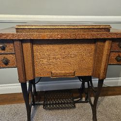 Antique Sewing Machine And Cabinet
