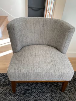 Pair of World Market Jaden Grey Tweed Curved Back Accent Chairs