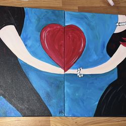 ART: Painting - Couple holding hand with heart