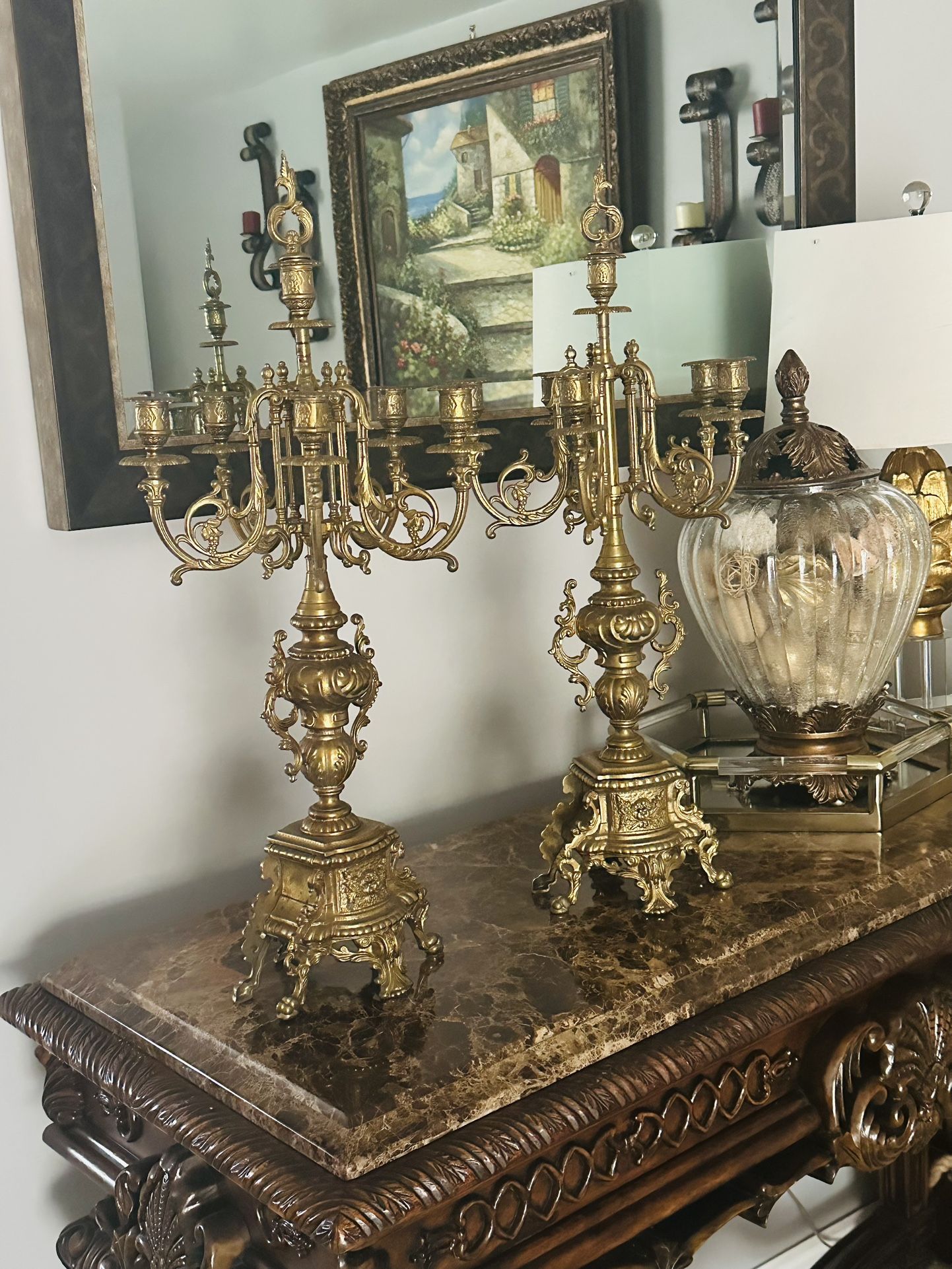 Large Pair Of Victorian Quality Brass Candelabras
