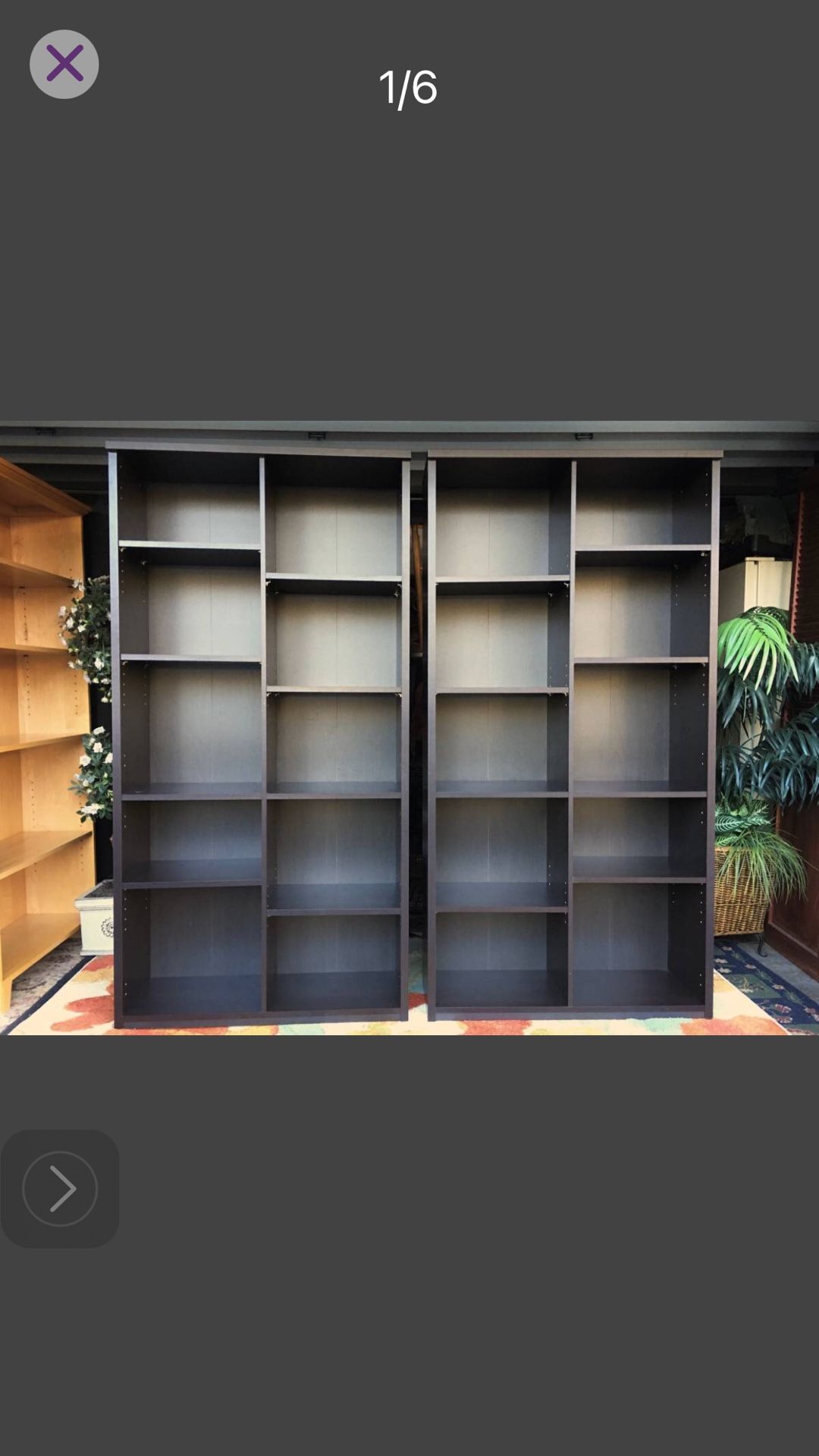 Quality Danish Modern Double-Shelves - $200 each , Can sell separately -  2 Black-Brown Danish Double Bookshelves - 72H x 36W x 13D (each)  