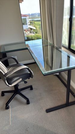Glass corner desk plus…