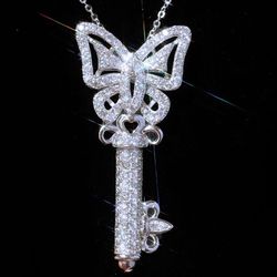 Crystal Butterfly Key Necklace  (18” Chain)