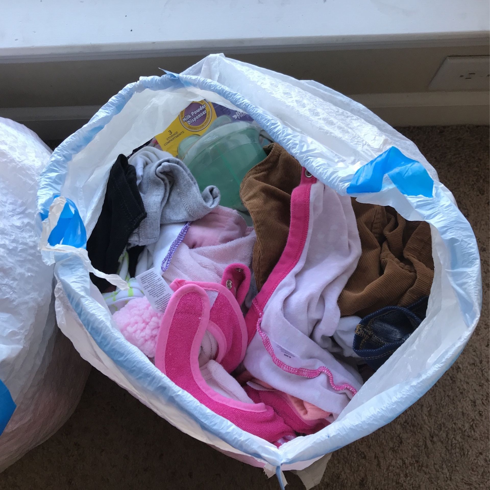 Two Bags Worth Of Girl Baby Clothes From 0-6 Months Along With A Pair Of Never Used Air Force 1’s Size 2c