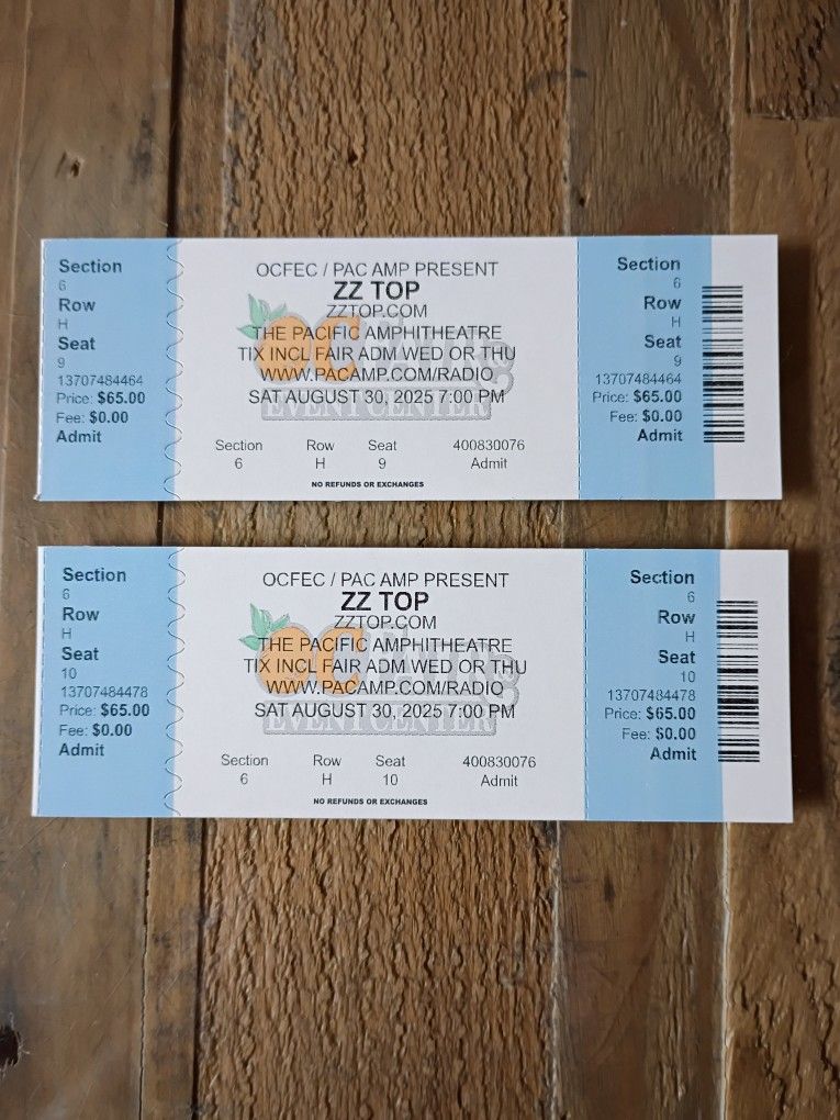 2 Tix ZZ TOP! THIS SAT 8/30
