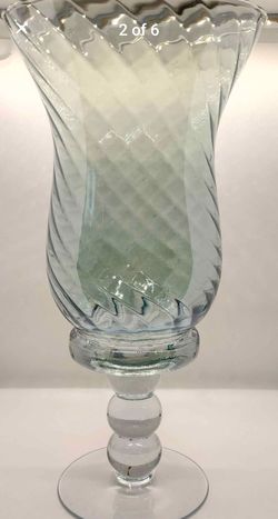 Light Blue Glass Twisted Hurricane Lamp Vase/ Pillar Candlr Holder