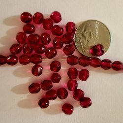Vtg Czech Faceted Glass Ruby Red Beads Jewelry Craft