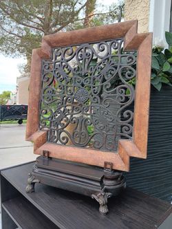 Luxury Home Decor ~ Scrolling Metal & Wood Table Sculpture w/ Stand