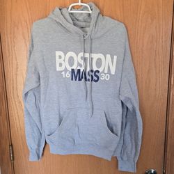 Boston Gray Pullover Fleece Hoodie Graphic Print Pockets