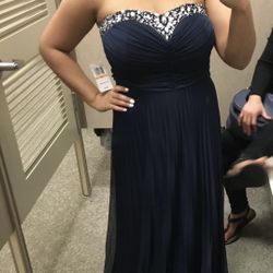 Strapless Navy Blue Formal Dress