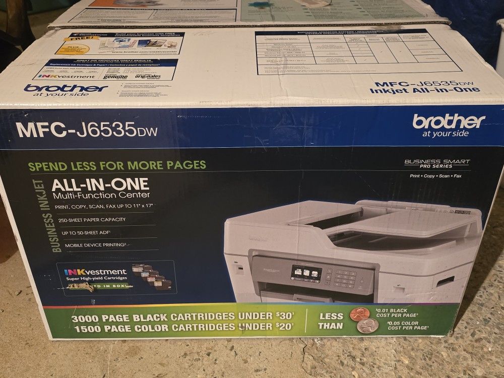 New Sealed Brother MFC-J6535DW All-In-One Color Inkjet Printer