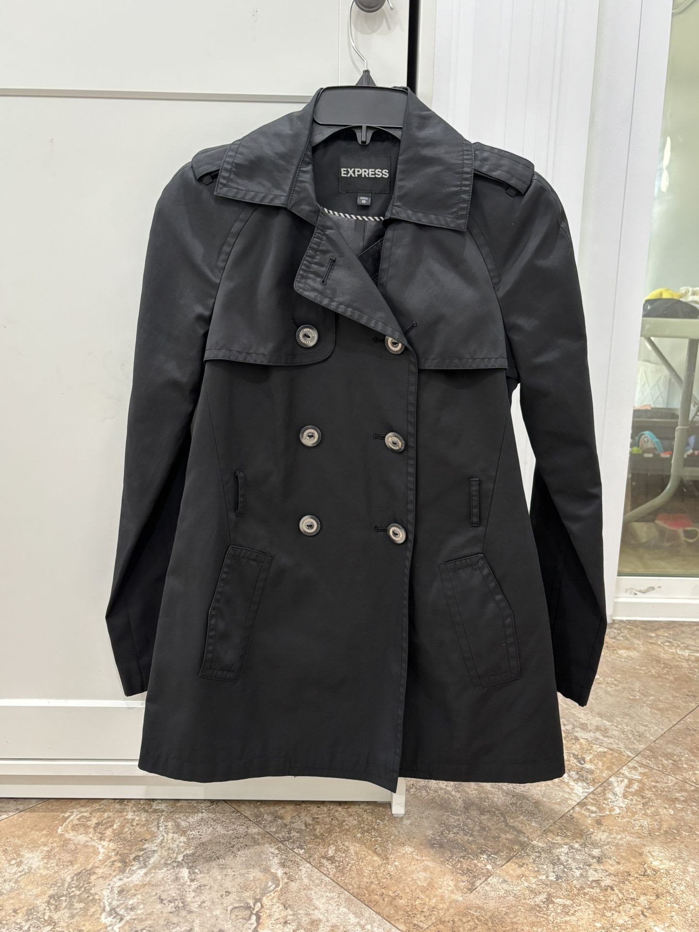 Express Double Breasted Black Trench Coat