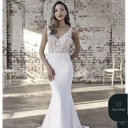  Illusion Lace Bodice Crepe Tank Wedding Dress Size 10 Se