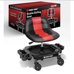 Rolling Stool with Wheels, Adjustable Height Pneumatic Garage Work Mechanic Stool Seat with Backrest, 400 LBS Capacity 360° Swivel Mechanic Crepper Ch