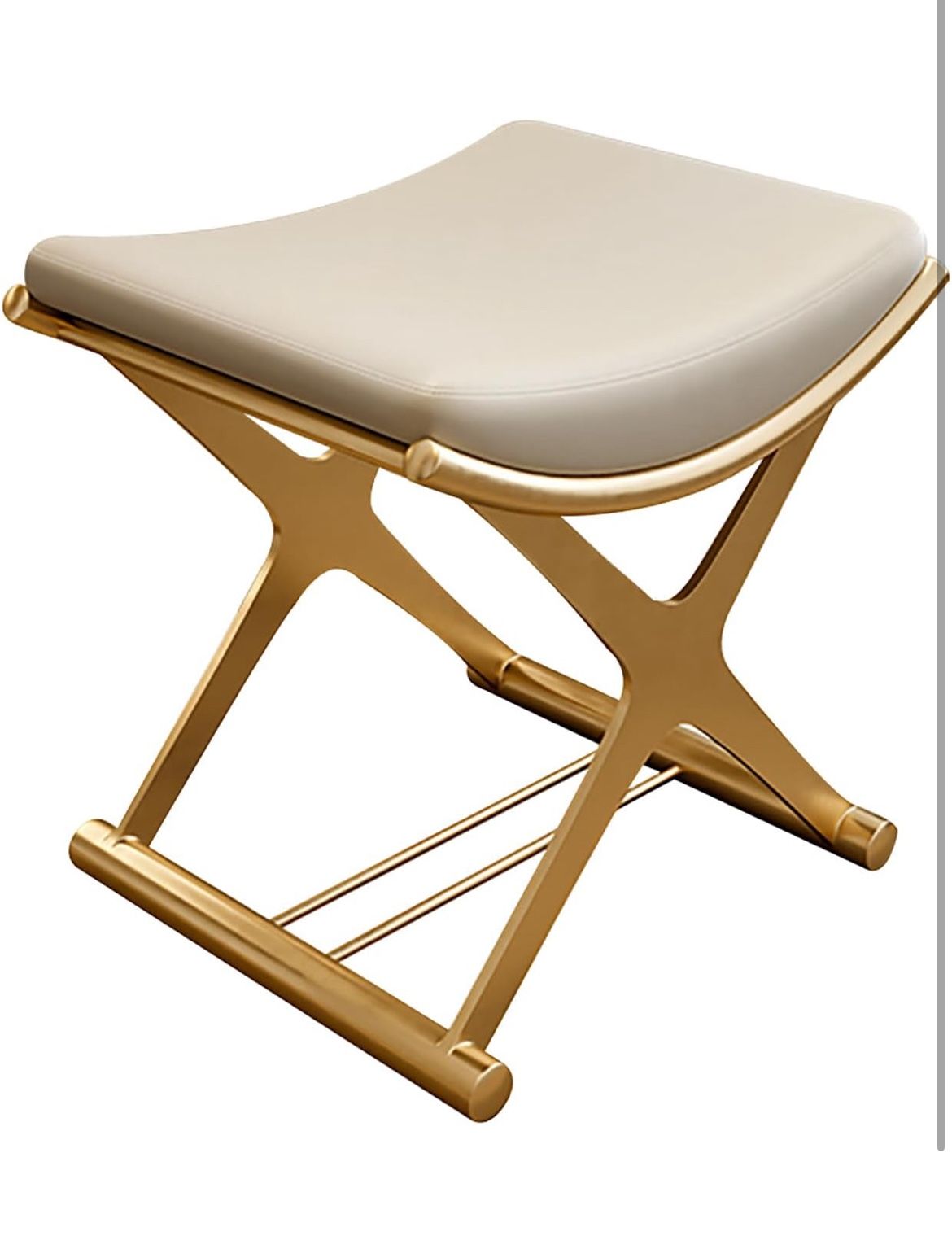 Vanity Stool,Leather Ottoman Makeup Stool with Metal X Legs,Multifunctional Chairs for Makeup,Modern Padded Vanity Seat Foot Rest Stool,Sofa Stool for