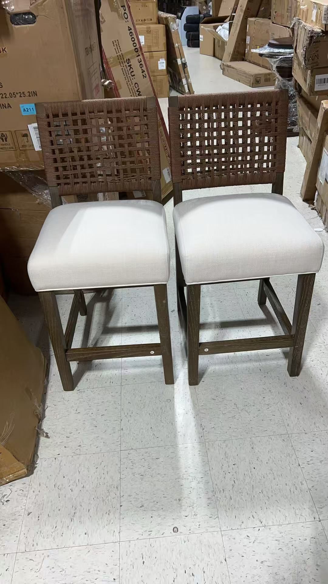 Woven Rope Back Bar Stools Set of 2