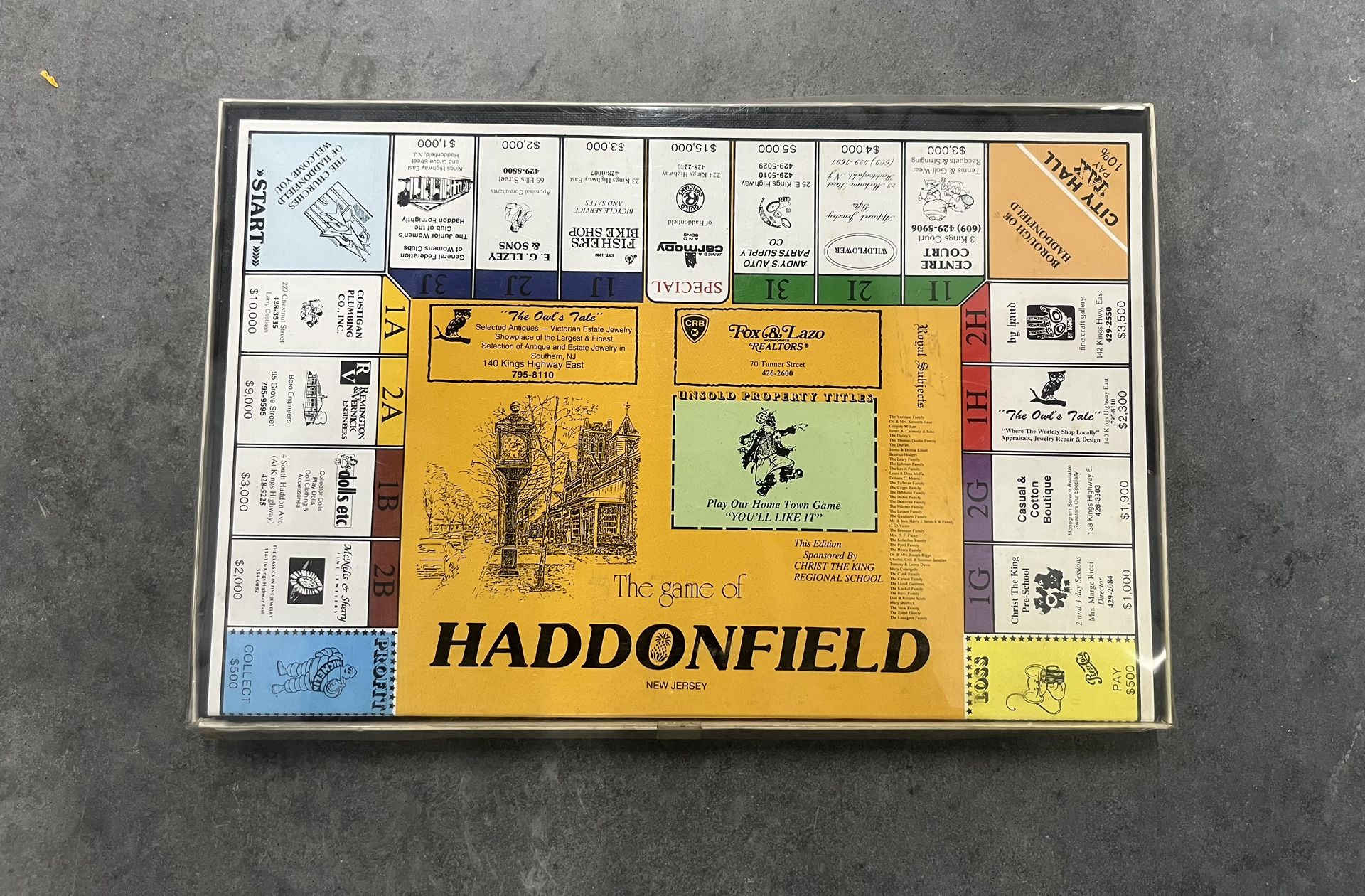Vintage 1985 Haddonfield, NJ Custom Monopoly Board