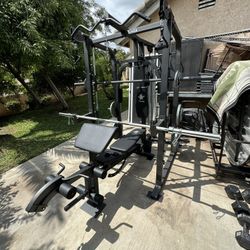 Vesta Fitness Smith Machine 2001 w/Bench Attachment | 230lb Bumpers Weights | 7ft Olympic Bar | Fitness | Gym Equipment | FREE DELIVERY 🚚 