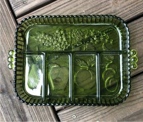 Green Glass Divided Relish Serving Tray