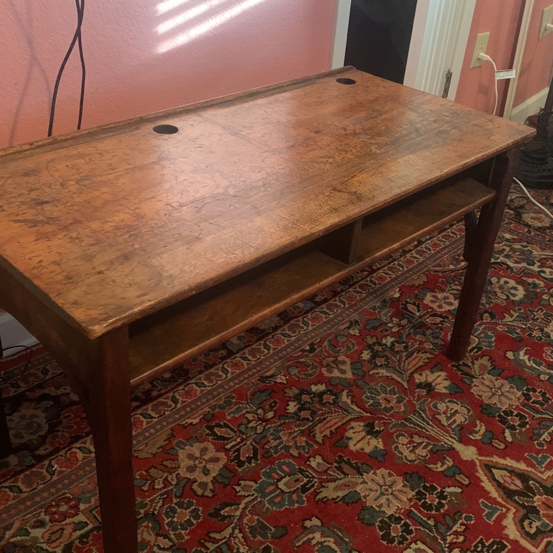 Dbl Antique School Desk