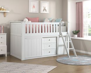 Low Loft Bunk with Bookcase and Dresser