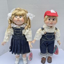 Vintage 1988 Hello Dolly Collectible Jason & Jamie Porcelain Dolls 15"