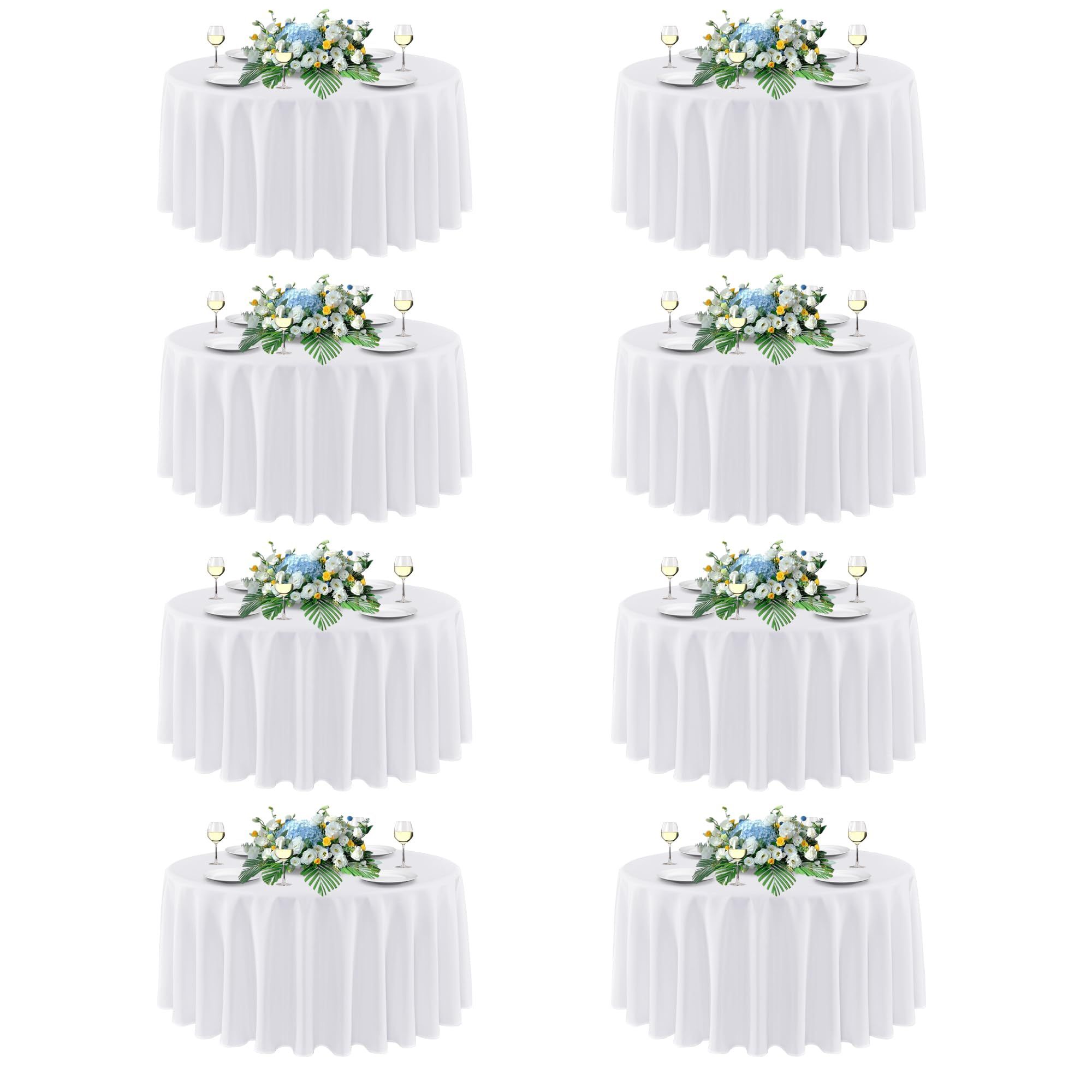 Sancua 90 Inch Round Tablecloth White, 8 Pack - Circle Polyester Fabric Table Cloth For Wedding Party Reception Banquet Birthday, Washable Formal Tabl