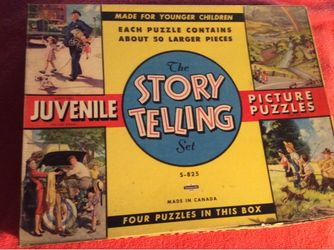 1960s JUVENILE PICTURE PUZZLES THE STORY TELLING SET FOUR PUZZLES SAFE