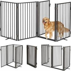 Metal Freestanding Dog Gates with Door for Outdoor Indoor,80'' Extra Wide 36'' Tall Free Standing Dog Gate for Doorways,Large Openings,Deck,Yard,Porch