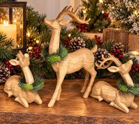 $45 Firm ! Rustic Wooden Reindeer Trio – Christmas Holiday Decor Set of 3 (One Antler Damaged)